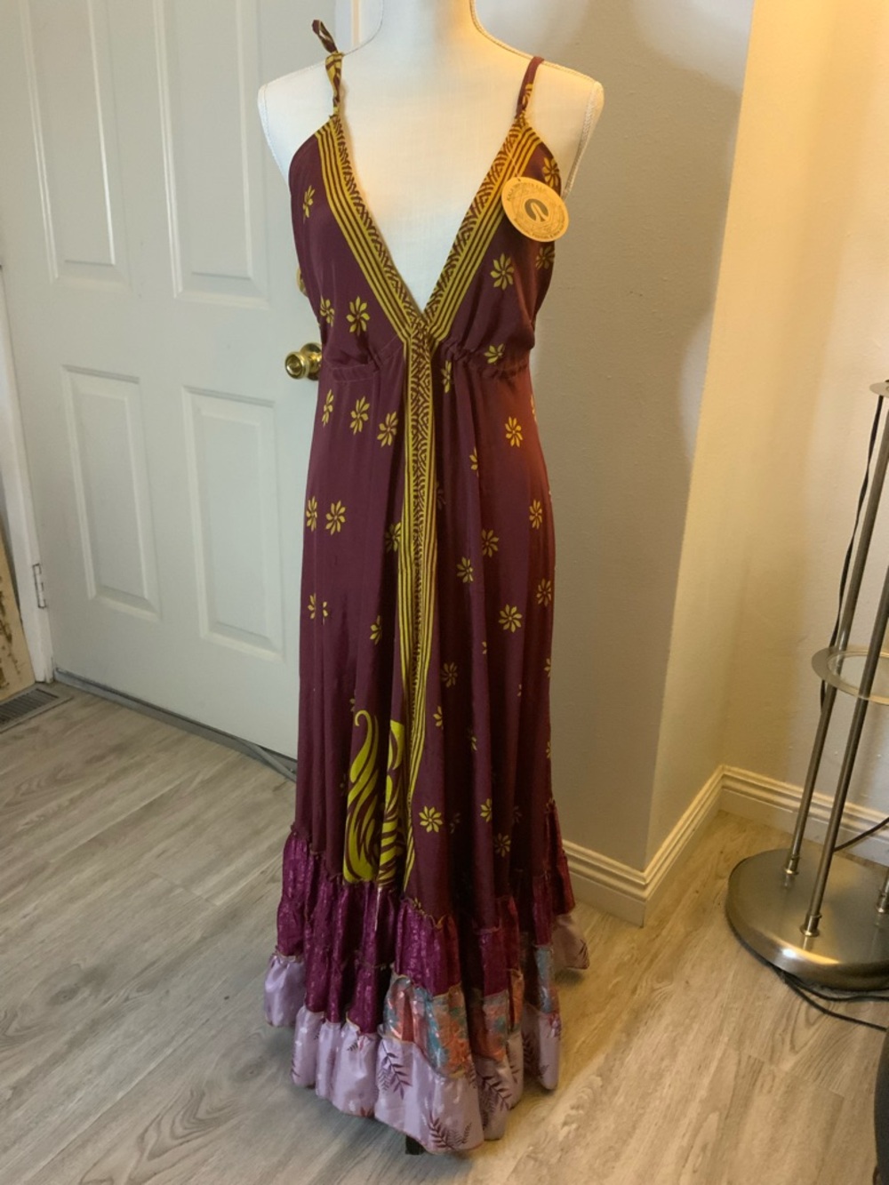 Plum & Gold Floral V-Neck Maxi Dress